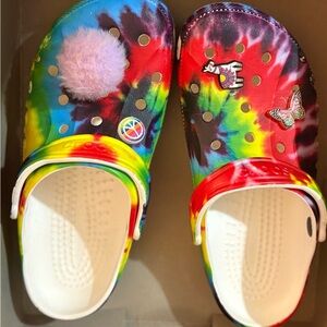 Tie-Dye Clog Shoes with Pom Pom - White Interior